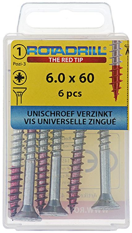 Afbeelding laden in galerijviewer, Rotadrill 1039787 - universeelschroef vk pzd vz 6.0x60mm (6) | 6 stuks