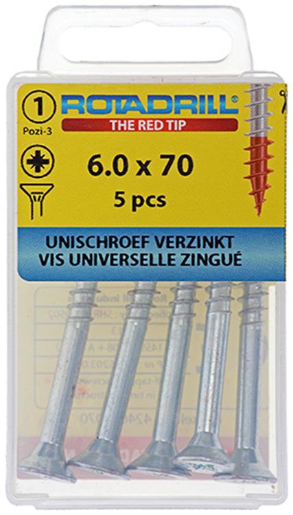 Afbeelding laden in galerijviewer, Rotadrill 1039788 - universeelschroef vk pzd vz 6.0x70mm (5) | 6 stuks