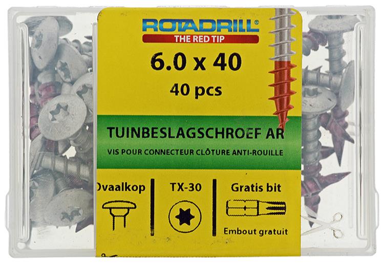 Afbeelding laden in galerijviewer, Rotadrill 1040019 - tuinbeslagschroef ar-coating tx 6.0x40mm (40) | 4 stuks