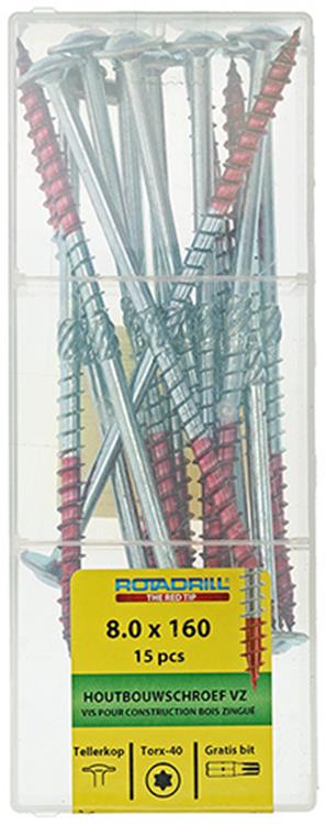Chargez l'image dans la visionneuse de la galerie, Rotadrill 1040018 - houtbouwschroef tellerkop vz tx 8.0x160mm(15) | 4 stuks