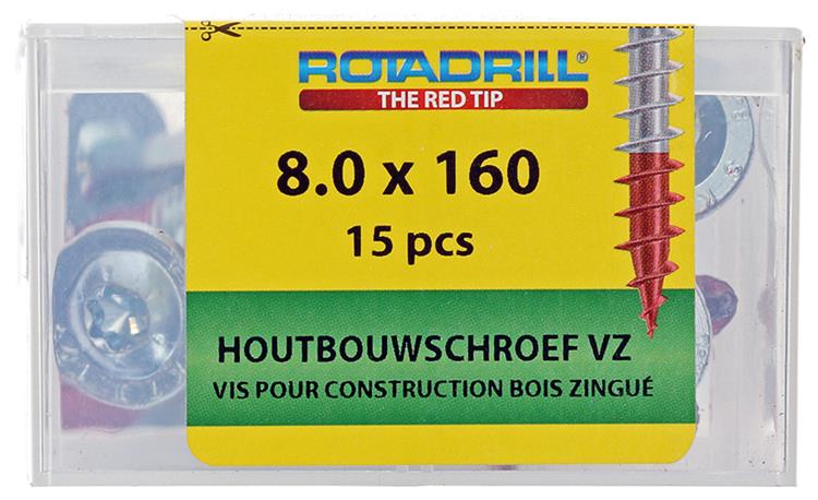 Chargez l'image dans la visionneuse de la galerie, Rotadrill 1040018 - houtbouwschroef tellerkop vz tx 8.0x160mm(15) | 4 stuks