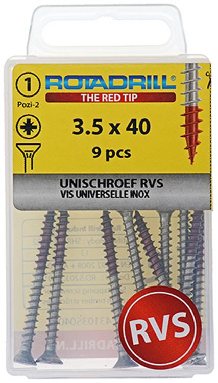 Afbeelding laden in galerijviewer, Rotadrill 1039856 - universeelschroef vk pzd rvs-a2 3.5x40mm (9) | 6 stuks