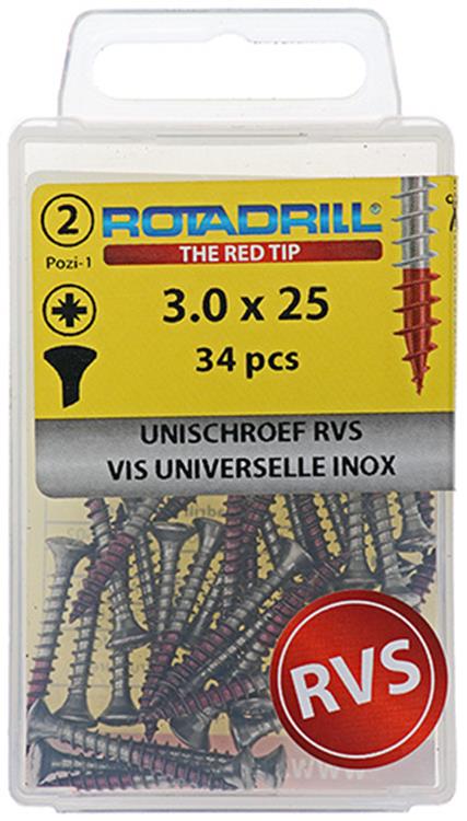 Afbeelding laden in galerijviewer, Rotadrill 1039869 - universeelschroef lkpzd rvs-a2 3.0x25mm (34) | 6 stuks