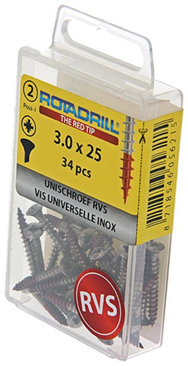 Afbeelding laden in galerijviewer, Rotadrill 1039869 - universeelschroef lkpzd rvs-a2 3.0x25mm (34) | 6 stuks