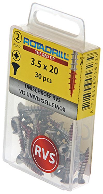 Afbeelding laden in galerijviewer, Rotadrill 1039870 - universeelschroef lk pzd rvs-a2 3.5x20mm (30) | 6 stuks