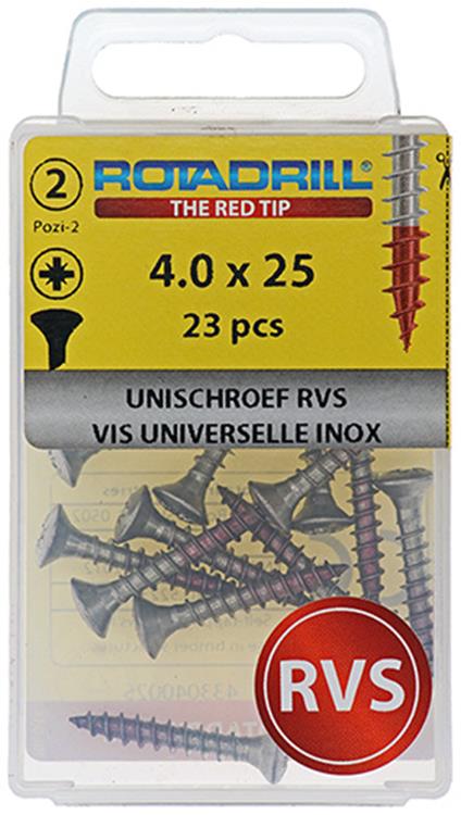 Afbeelding laden in galerijviewer, Rotadrill 1039872 - universeelschroef lk pzd rvs-a2 4.0x25mm (23) | 6 stuks