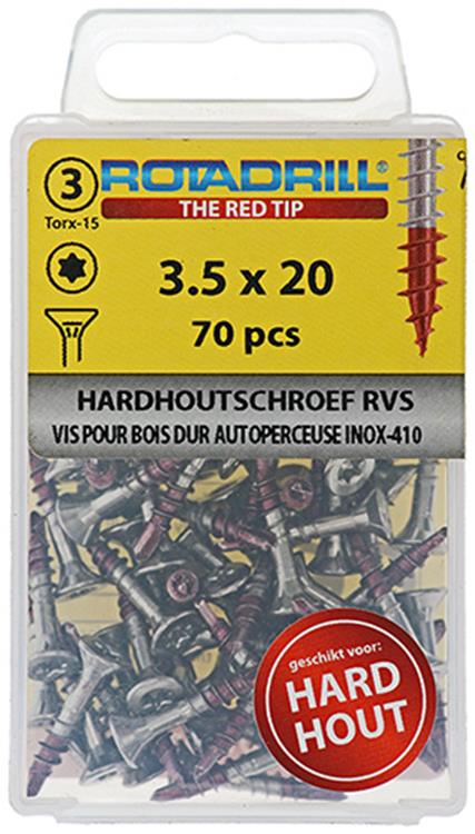 Afbeelding laden in galerijviewer, Rotadrill 1039896 - hardhoutschroef zelfb.sppls.rvs t15 3.5x20mm (70) | 6 stuks