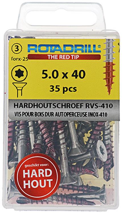 Afbeelding laden in galerijviewer, Rotadrill 1039903 - hardhoutschroef zelfb.sppls.rvs t25 5.0x40mm (35) | 6 stuks