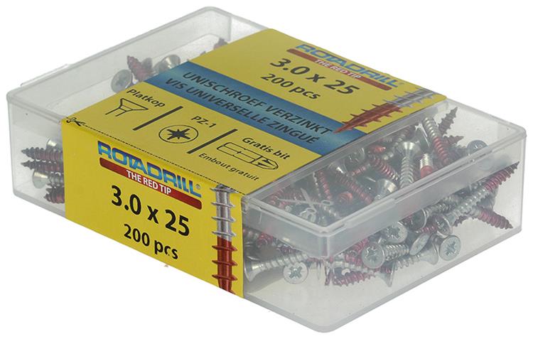 Afbeelding laden in galerijviewer, Rotadrill 1039962 - universeelschroef vkpzd vz 3.0x25mm (200) | 4 stuks