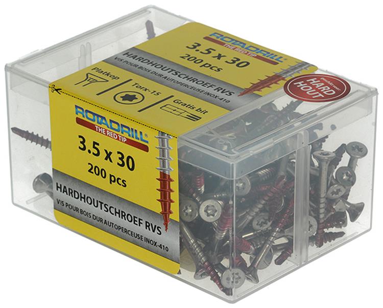 Afbeelding laden in galerijviewer, Rotadrill 1040033 - hardhoutschroef zelfb.sppls.rvs t15 3.5x30mm (200) | 4 stuks