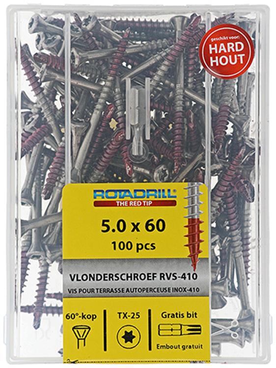 Afbeelding laden in galerijviewer, Rotadrill 1040041 - terrasschroef zelfb.sppls.rvs t25 5.0x60mm (100) | 4 stuks