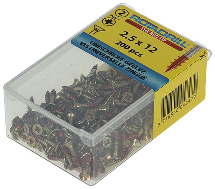Afbeelding laden in galerijviewer, Rotadrill 1039789 - universeelschroef vk pzd glvz 2,5x12mm(200) | 6 stuks