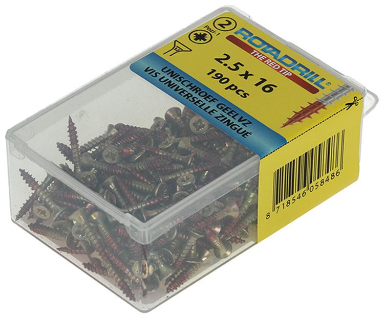 Afbeelding laden in galerijviewer, Rotadrill 1039790 - universeelschroef vk pzd glvz 2.5x16mm(190) | 6 stuks