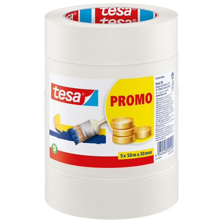 Afbeelding laden in galerijviewer, Tesa voordeelset van 5x stuks afplaktape schilderstape 30 mm x 50 m - verf afplakband tape - maskeertape - masking tape