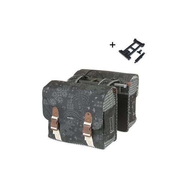Afbeelding laden in galerijviewer, Basil dubbele fietstas bohème mik 35 liter - zwart charcoal