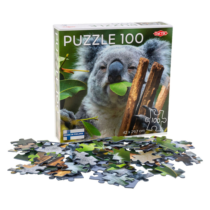 Afbeelding laden in galerijviewer, Tactic koala at lone pine – puzzel – 100 stukjes – schattig dierenportret uit australië – strak en rustgevend ontwerp – hoogwaardige scandinavische kwaliteit