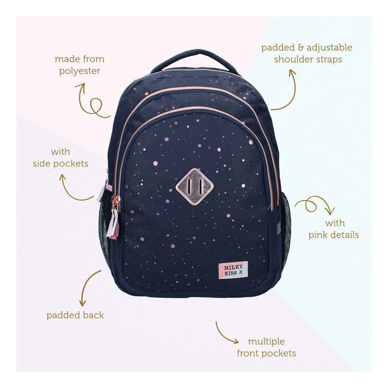 Load image into Gallery viewer, Milky kiss rugzak divine days donkerblauw met roze stippen, 3-vaks