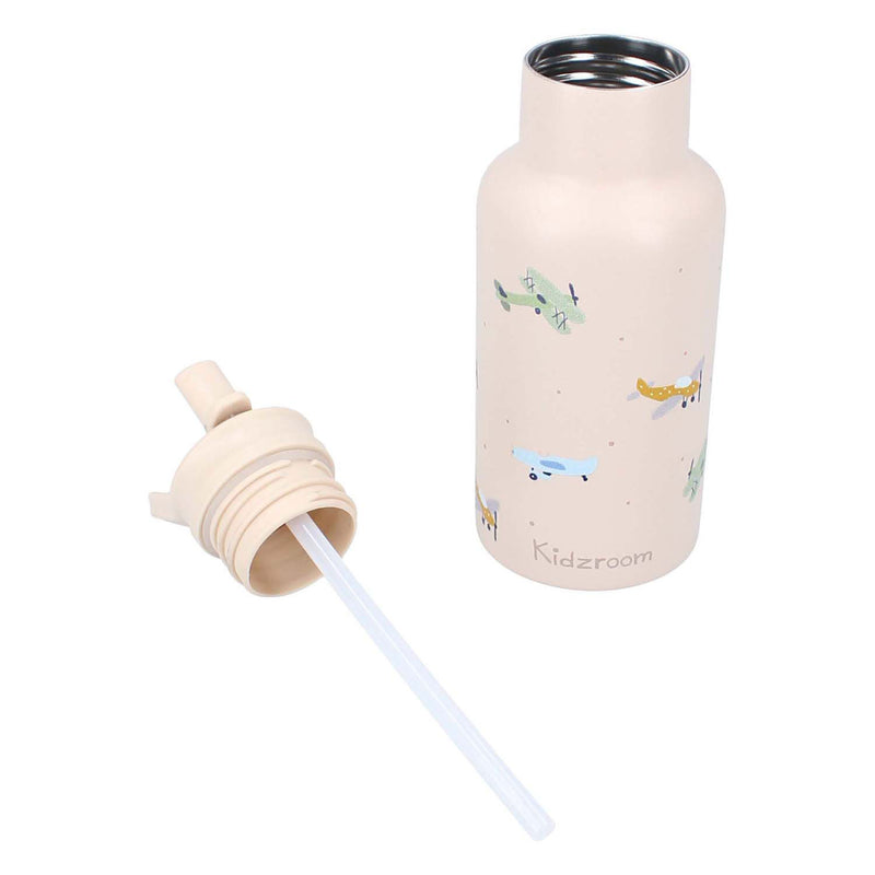 Afbeelding laden in galerijviewer, Kidzroom small talk - schoolbeker en drinkfles - 350ml - stainless steel - vliegtuigen - beige