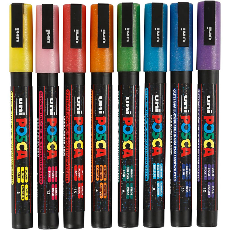 Afbeelding laden in galerijviewer, Https: www.cchobby.nl posca-marker-afm-pc-3ml-lijndikte-0-9-1-3-mm-glitterkleuren-8-stuk-1-doos