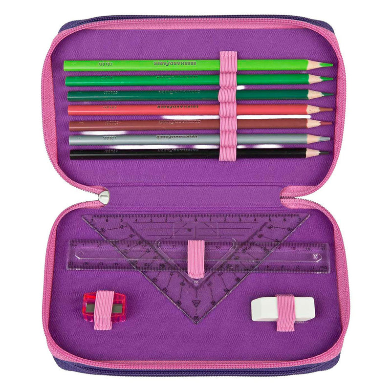 Afbeelding laden in galerijviewer, Undercover etui unicorn academy paars - 3 vakken gevuld schoolset.
