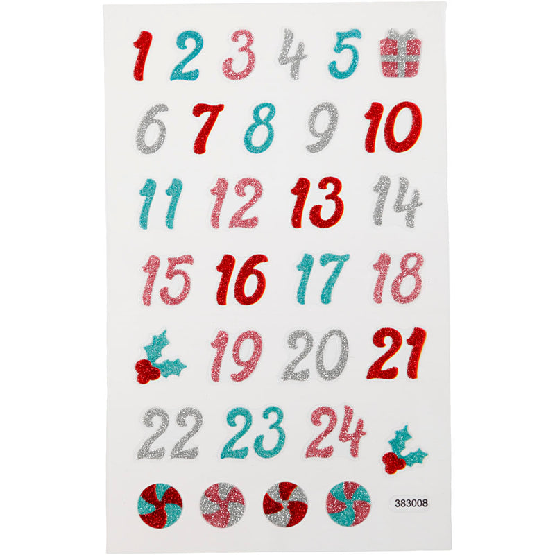 Afbeelding laden in galerijviewer, Https: www.cchobby.nl glitter-stickers-advent-cijfers-vel-10x16-cm-1-vel
