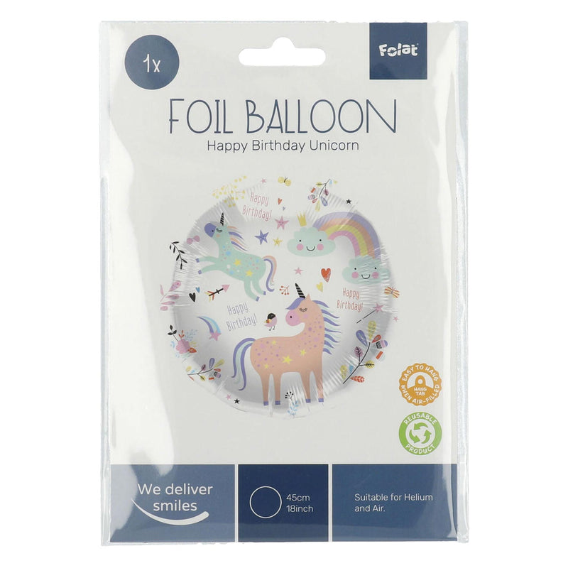 Load image into Gallery viewer, Folat bv folieballon happy birthday unicorns 45cm.