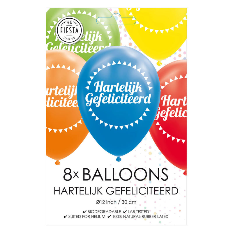 Load image into Gallery viewer, Globos ballonnen hartelijk gefeliciteerd mix kleuren 30cm, 8st.