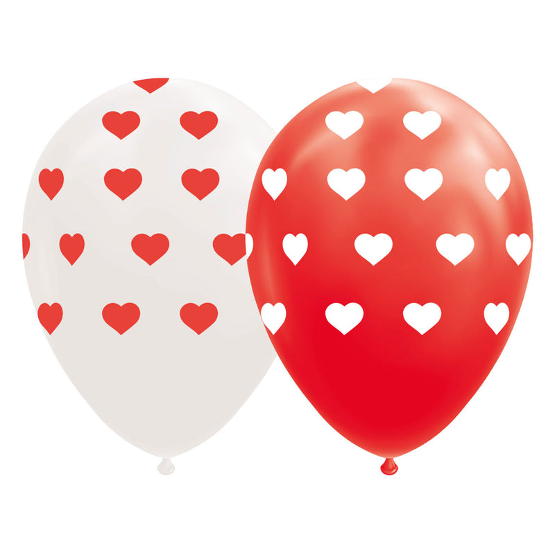 Load image into Gallery viewer, Globos ballonnen hartjes rood wit 30cm, 8st.