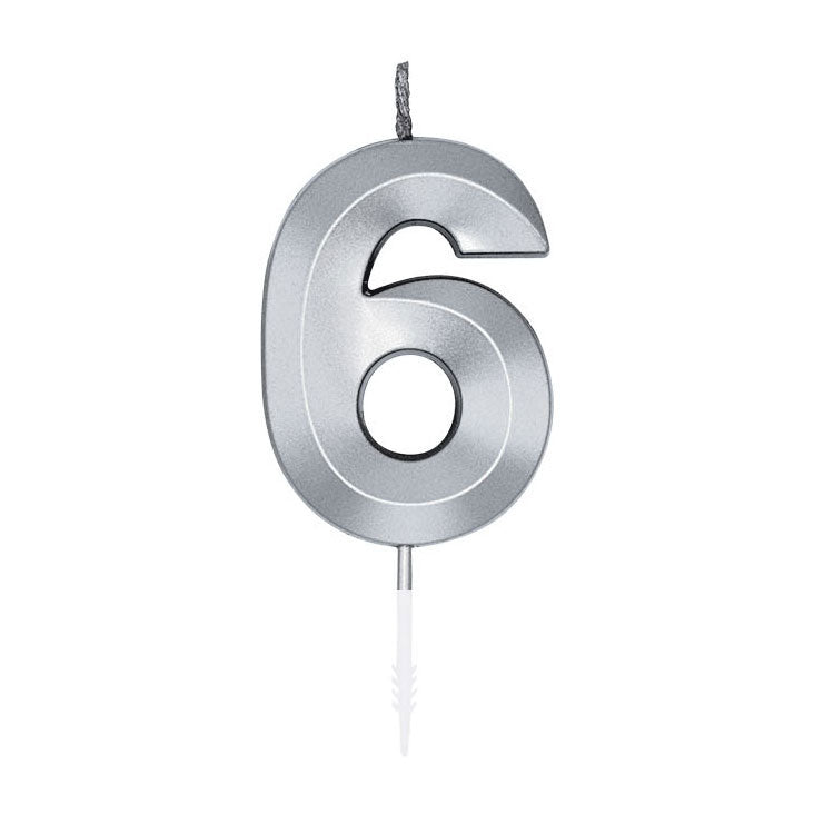 Laden Sie das Bild in Galerie -Viewer, Globos taartkaars 6cm metallic zilver no.6