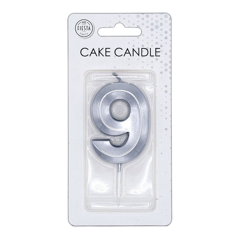Cargue la imagen en el visor de la galería, Globos taartkaars 6cm metallic zilver no.9