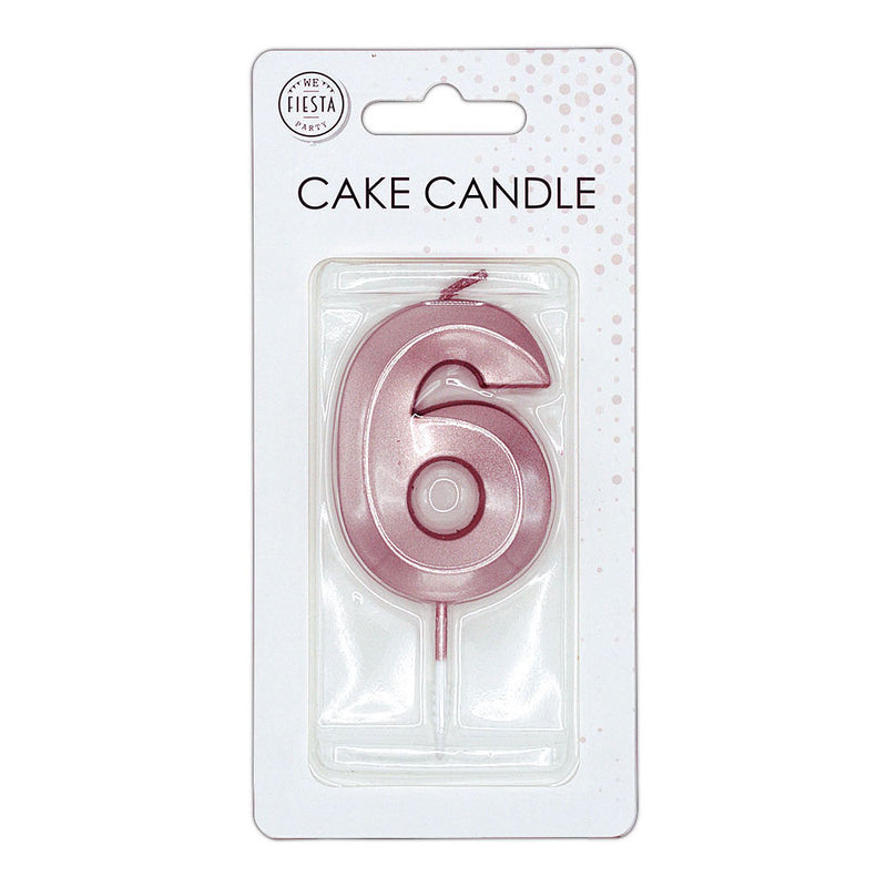 Cargue la imagen en el visor de la galería, Globos taartkaars 6cm metallic rose goud no. 6