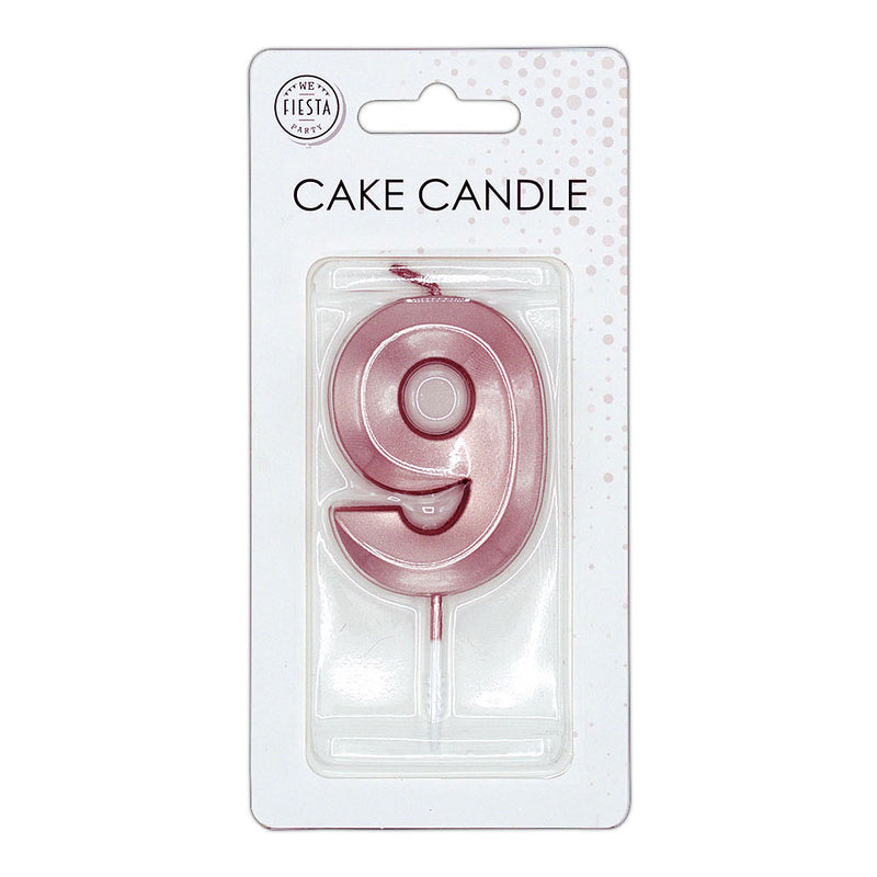 Cargue la imagen en el visor de la galería, Globos taartkaars 6cm metallic rose goud no. 9