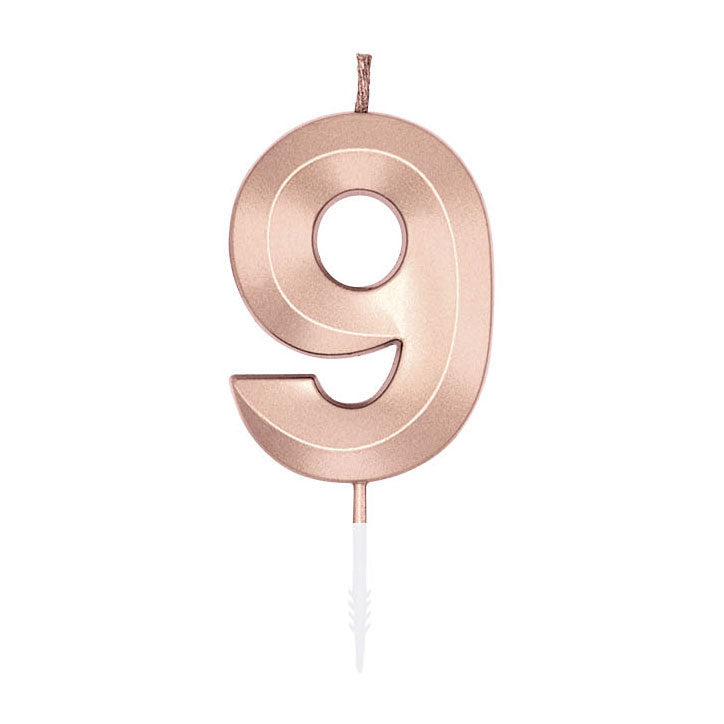 Cargue la imagen en el visor de la galería, Globos taartkaars 6cm metallic rose goud no. 9