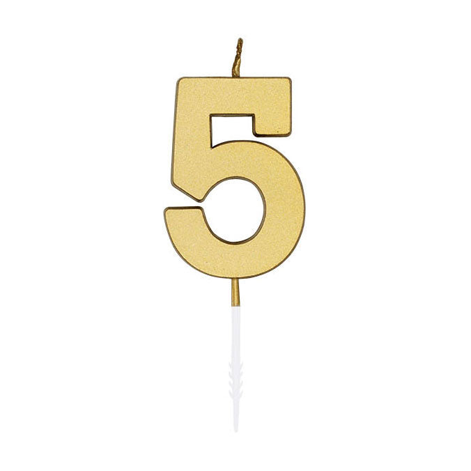 Afbeelding laden in galerijviewer, Globos taartkaars 4,5cm metallic goud no. 5