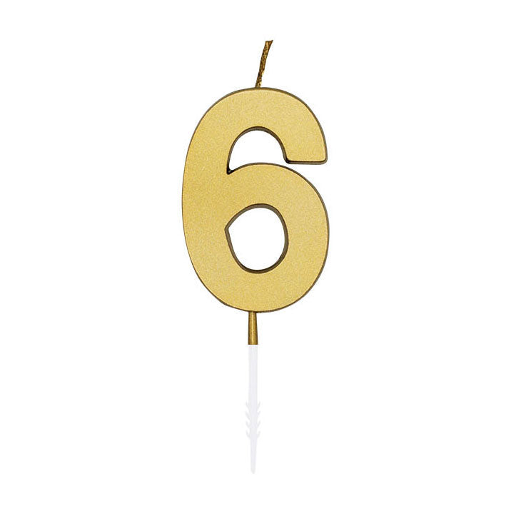 Afbeelding laden in galerijviewer, Globos taartkaars 4,5cm metallic goud no. 6