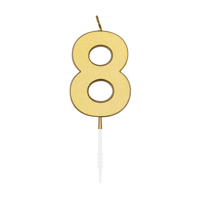 Afbeelding laden in galerijviewer, Globos taartkaars 4,5cm metallic goud no. 8