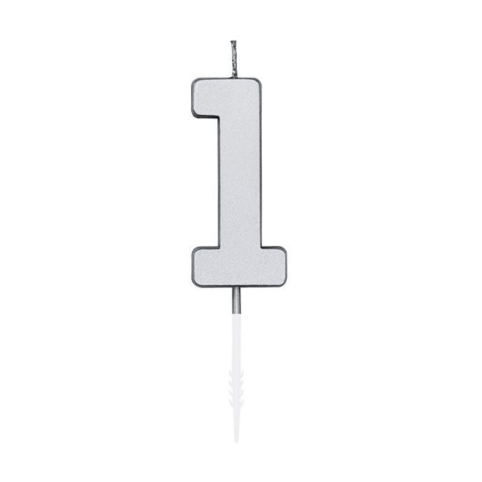 Cargue la imagen en el visor de la galería, Globos taartkaars 4,5cm metallic zilver no. 1