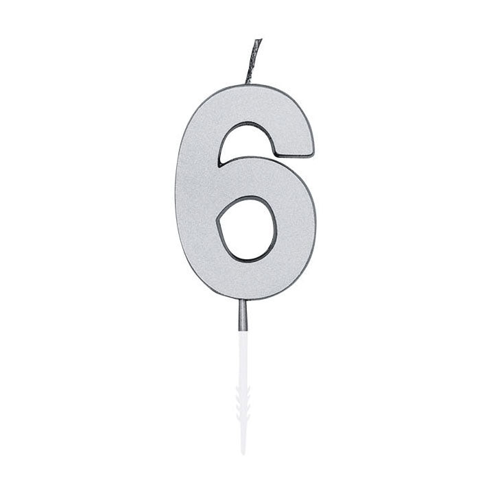 Cargue la imagen en el visor de la galería, Globos taartkaars 4,5cm metallic zilver no. 6