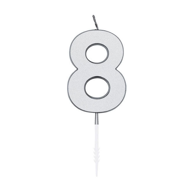 Cargue la imagen en el visor de la galería, Globos taartkaars 4,5cm metallic zilver no. 8