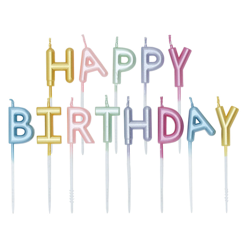 Cargue la imagen en el visor de la galería, Globos taartkaarsen set happy birthday pastel kleuren