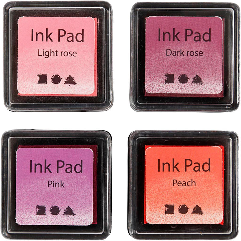 Afbeelding laden in galerijviewer, Creativ company http: www.cchobby.nl stempelinkt-h-2-cm-afm-3-5x3-5-cm-peach-roze-lichtroze-donkerroze-4-stuk-1-doos