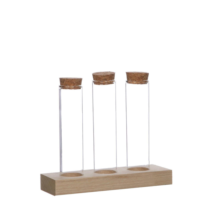 Afbeelding laden in galerijviewer, Ideas 4 seasons houten houder met 3 reageerbuizen met kurk stopper ã˜3x15cm