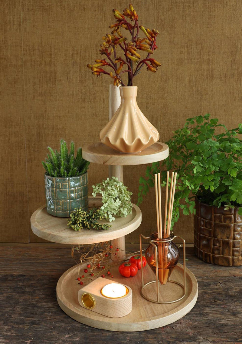 ギャラリービューアに画像をロードする, Ideas 4 seasons etagere hout met 3 plateaus h37, dia 25,5 20,5 15,5 cm