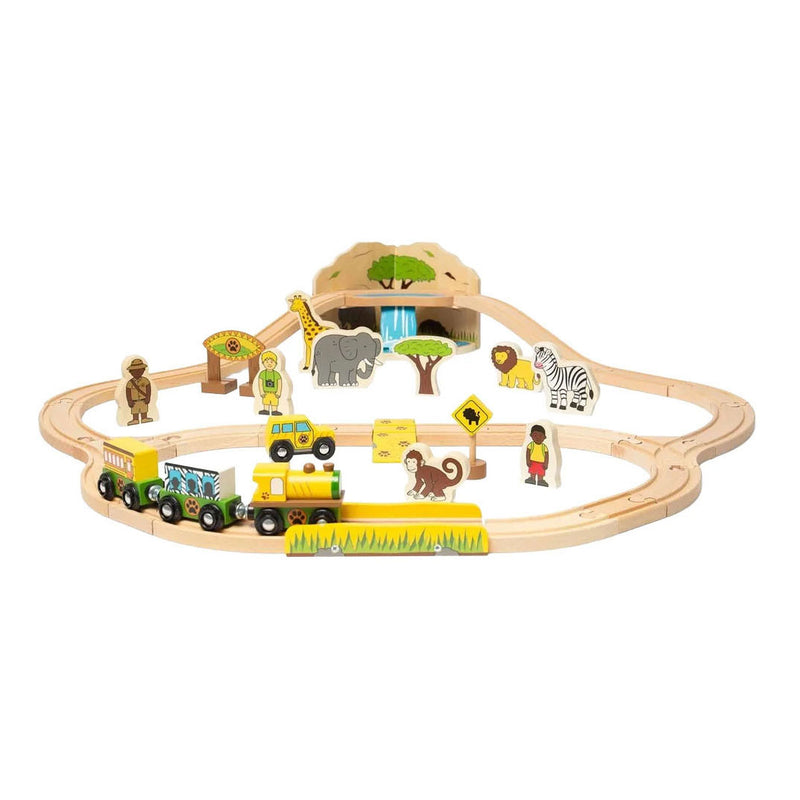 Afbeelding laden in galerijviewer, Bigjigs houten treinset safari - 38dlg.