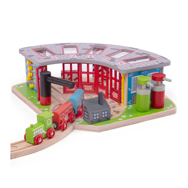 Load image into Gallery viewer, Bigjigs houten rails - luxe remise voor 5 treinen
