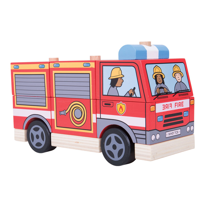 Load image into Gallery viewer, Bigjigs houten stapelspel brandweerwagen
