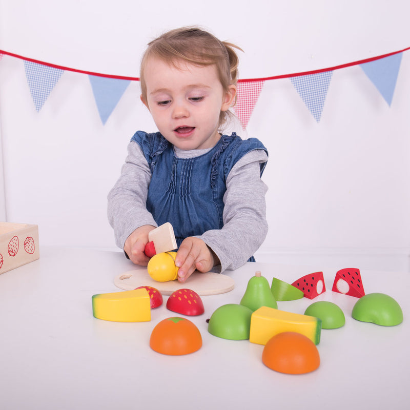 Laden Sie das Bild in Galerie -Viewer, Bigjigs toys houten kistje met fruit en klittenband - mer mes en plank - bigjigs - 18-delig