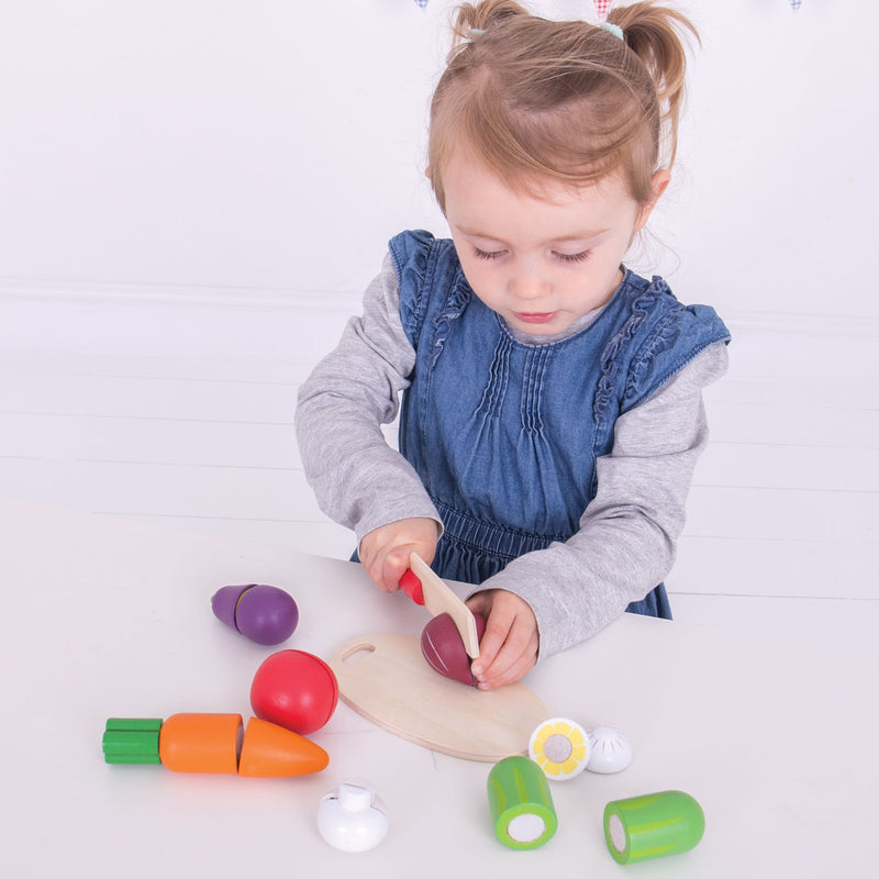 Afbeelding laden in galerijviewer, Bigjigs toys bigjigs houten kistje met snijgroenten groente