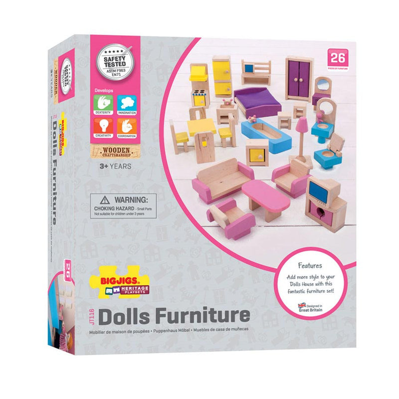 ギャラリービューアに画像をロードする, Bigjigs poppenhuis meubeltjes - - hout - meubels poppen - 26-delig