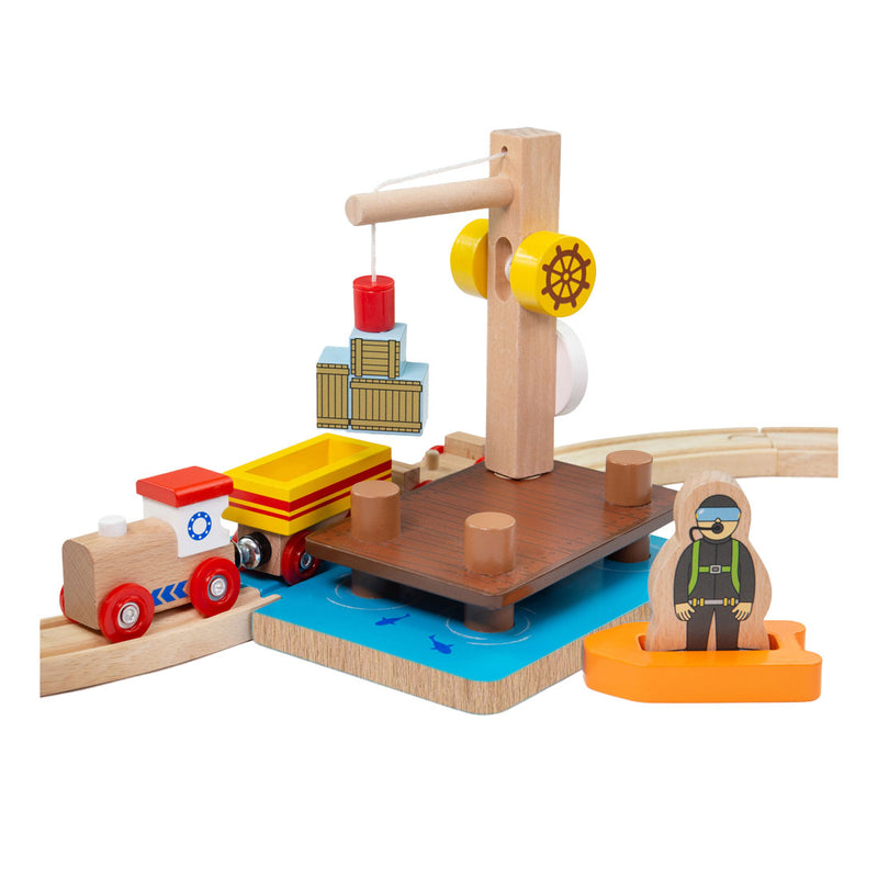 Load image into Gallery viewer, Bigjigs houten rails kraandok met duiker, 3dlg.